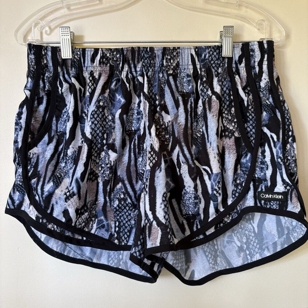 Calvin Klein Running Shorts Womens M Blue Black Snakeskin Performance Athletic